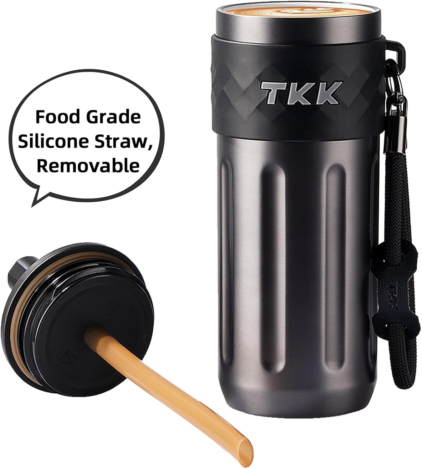 TKK 17 OZ Travel Tumbler Ceramic Lining with Straw Lid, Stainless Steel Vacuum Insulated Double Wall Coffee Tumbler, Leak Proof Iced Water Bottle with Carry Strap for Hot & Cold Drinks, Tungsten Steel - Image 2