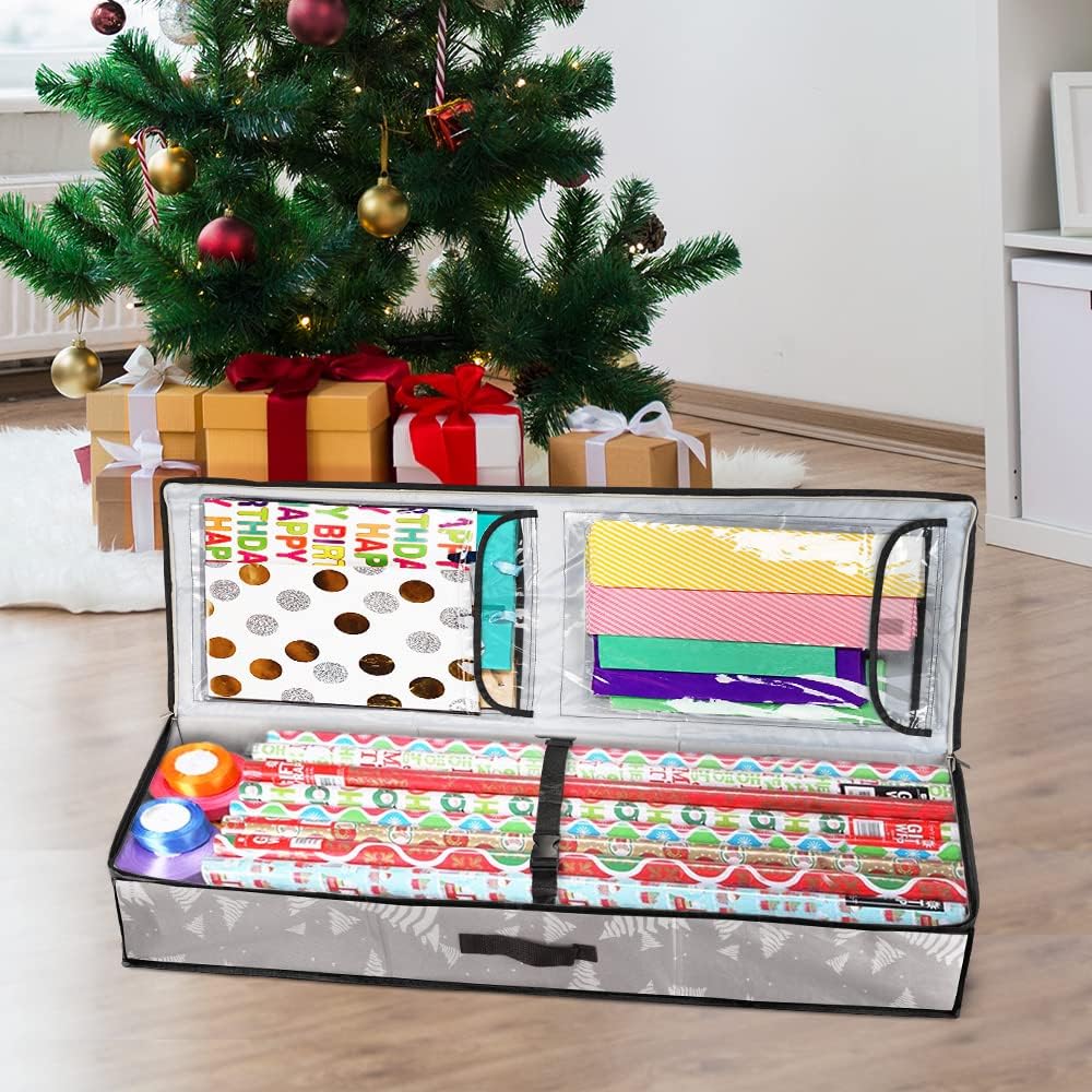 BoxLegend Christmas Wrapping Paper Storage Organizer Bag with Pocket (Grey) : Health & Household