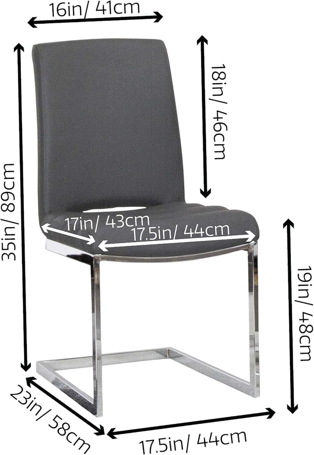 Sunset Trading Delta Upholstered Fabric Dining Chairs | S-Shaped Chrome Cantilever Base | Charcoal Gray Padded Upholstery | Set of 2 | Contemporary, Modern Kitchen Sidechairs