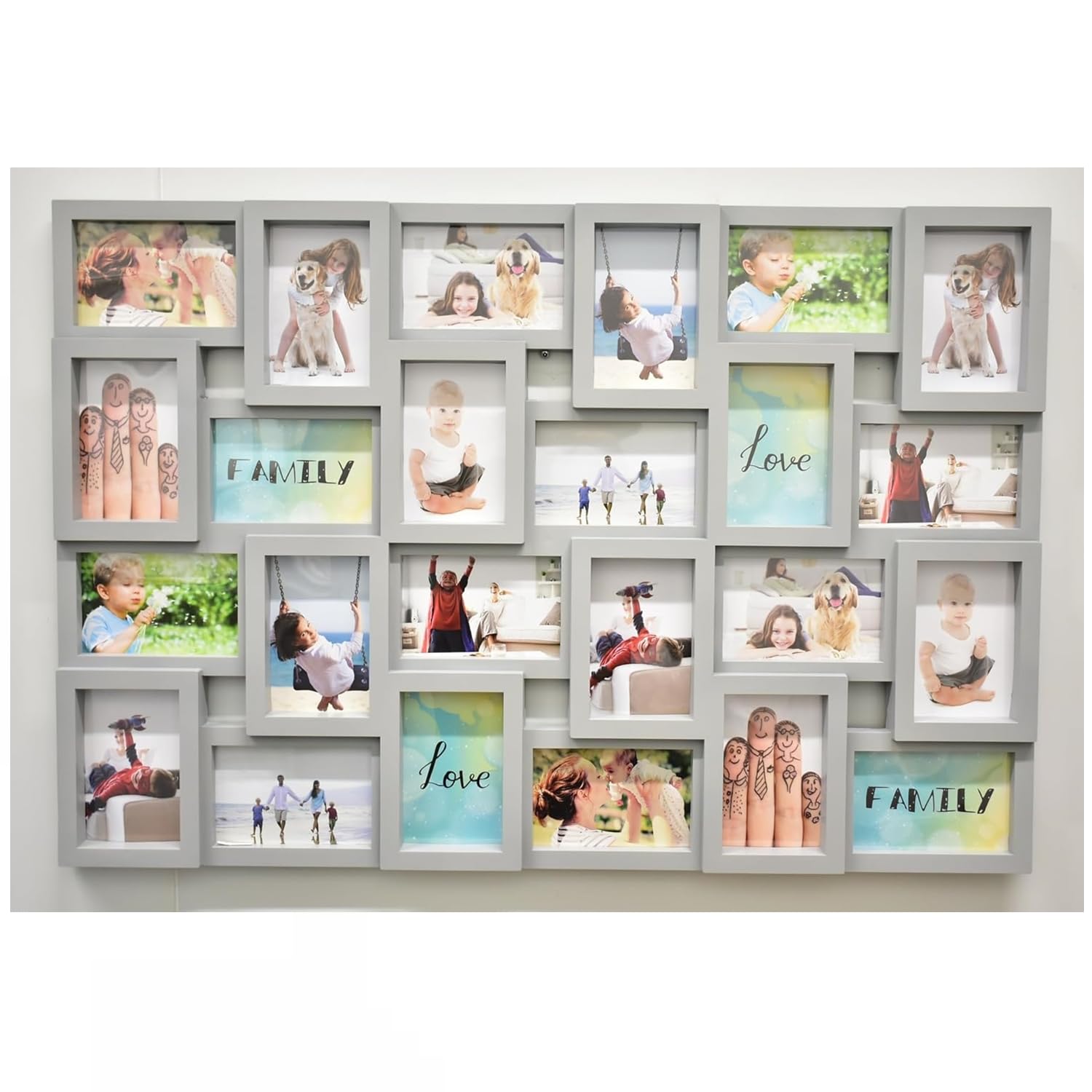 Biznest 24 Pictures Multi Aperture Photo Frame For 24 Photos Holds 6X4 Inch Grey from B&Q