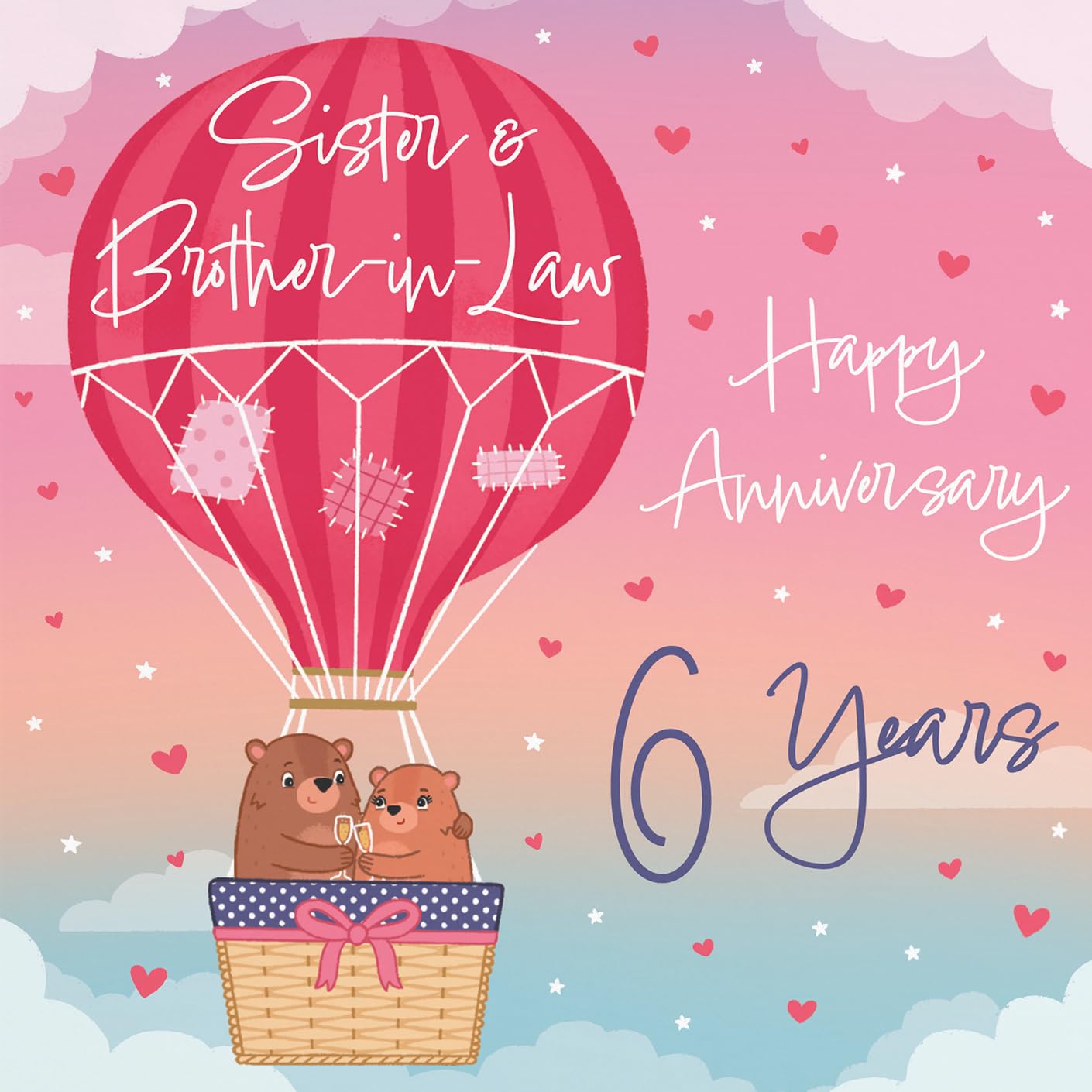 Hunts England, 6th Sister And Brother-in-Law Hot Air Balloon Anniversary Card, Cute Bears Collection - Image 2