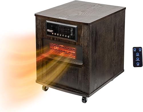 Comfort Zone Calentador de espacio interior, 20 pulgadas, 1,500 vatios, calentador de gabinete con control remoto, infrarrojo, cuarzo, puertos de