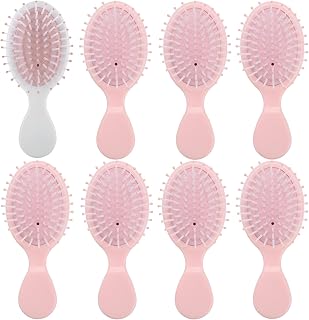 Bridesmaid Proposal Gifts - 8 Pieces Cute Mini Travel Hair Brushes for Bachelorette Parties, Weddings and Favors (White&Pink)