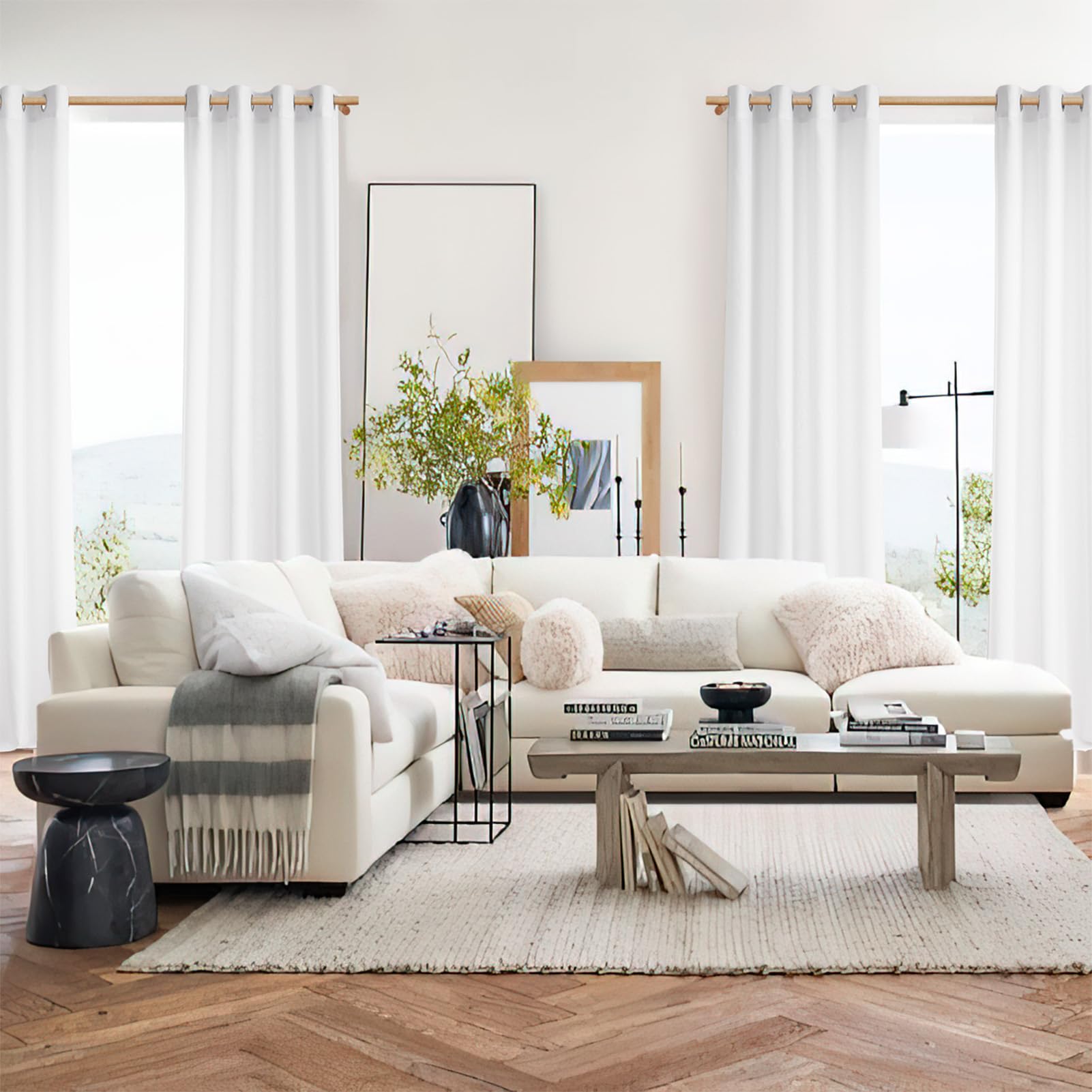 MRTREES Tenda Bianca Corta per Interni Finestre Camera da Letto 2 Pezzi, 140x122 CM, Tende Lino Semitrasparenti per Cucina Soggiorno Salotto Cameretta Bambini con Occhielli