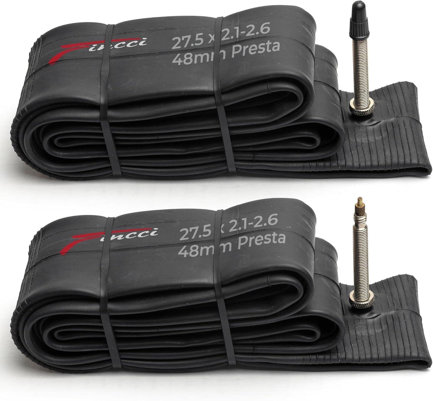 Fincci 27.5 x 2.1/2.2/2.3/2.35/2.4/2.5/2.6 Inch Bike Inner Tube – 48mm Presta Valve – Butyl Rubber – Fits Mountain & Hybrid Bikes – Pack of 2