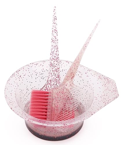 Miniatura 8 de Juego de 3 brochas y tazones para teñir el cabello, kit de teñido de cabello con purpurina, cuencos de color, peine en ángulo y cepillo para color