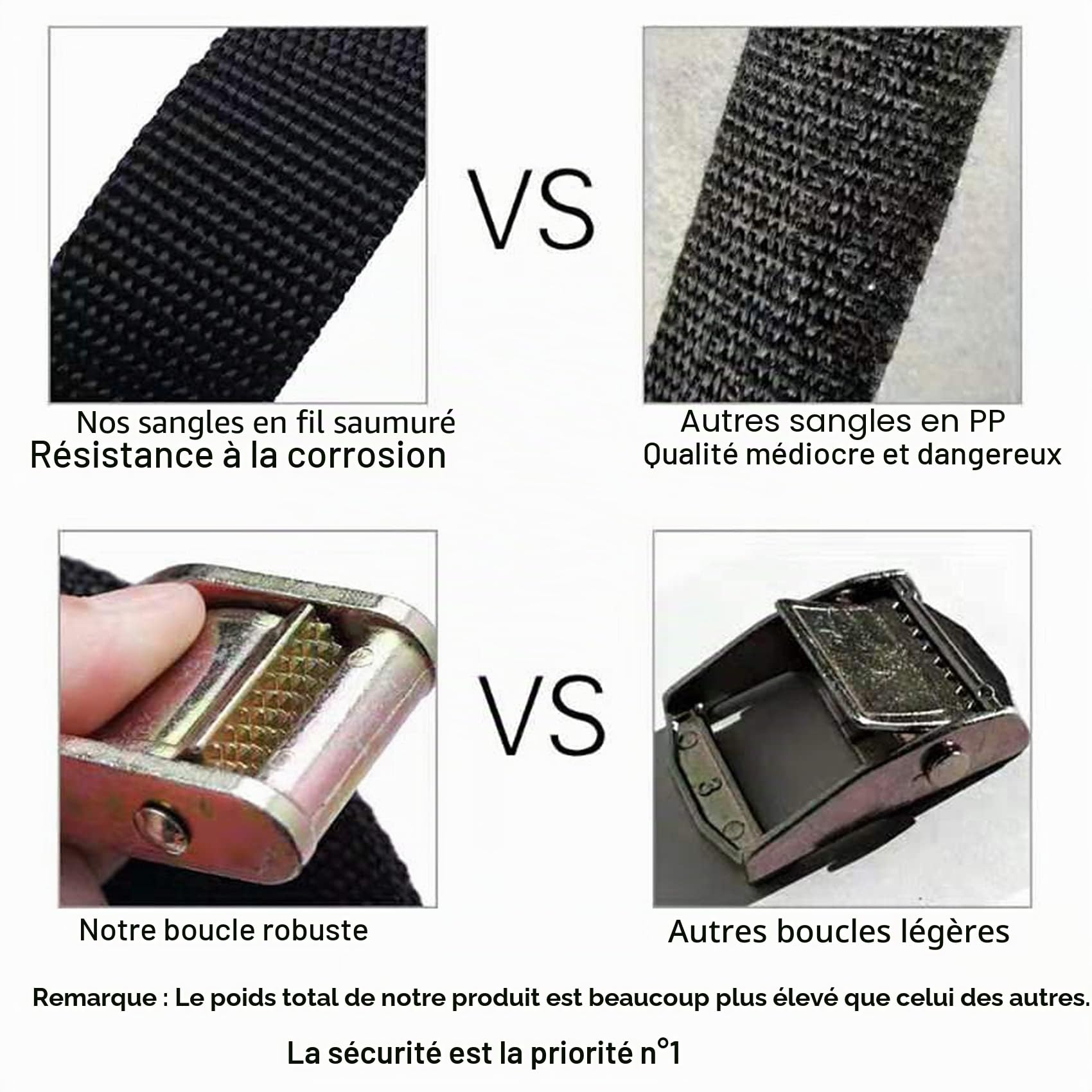 Ayaport Lot de 4 Sangles de sécurité pour caméra - 1000 kg - avec Crochets en S - pour Moto, Kayak, Voiture, Camion, Bateau, Dirt Bike - 1,8 m x 2,5 cm