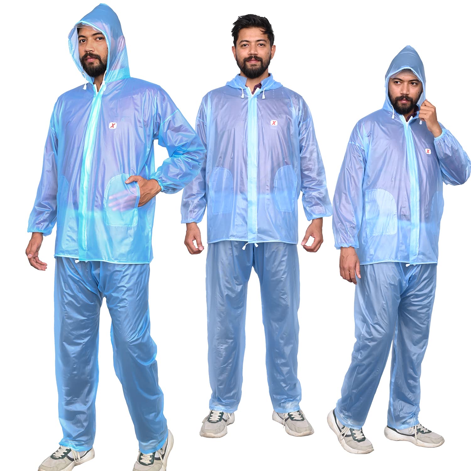 71St82dQcHL._SL1500_ Allextreme Kinder Men & Women Raincoat with Adjustable Hood, Water Resistant Reusable Rainwear, Drawstring Hem Set of Top & Bottom with Carrying Pouch (XXL, Blue)