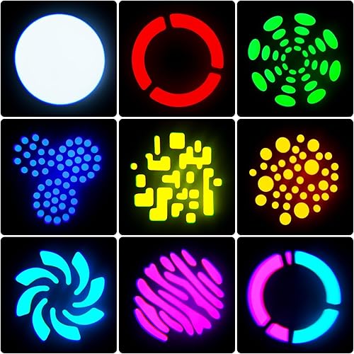 Vista 26 de U`King: Luces de escenario, luces de cabeza de movimiento, 8 Gobos, 8 colores, 11 canales, 25 watts, DMX 512, con sonido activado para bodas, DJ