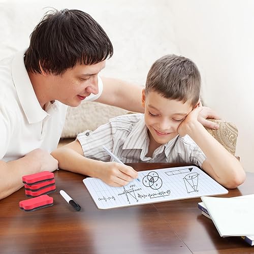 Miniatura 6 de Fulmoon Juego de 24 pizarras blancas con cuadrícula de borrado en seco XY Axis Graph de 9 x 12 pulgadas, pizarra blanca con bolígrafos y borradores,