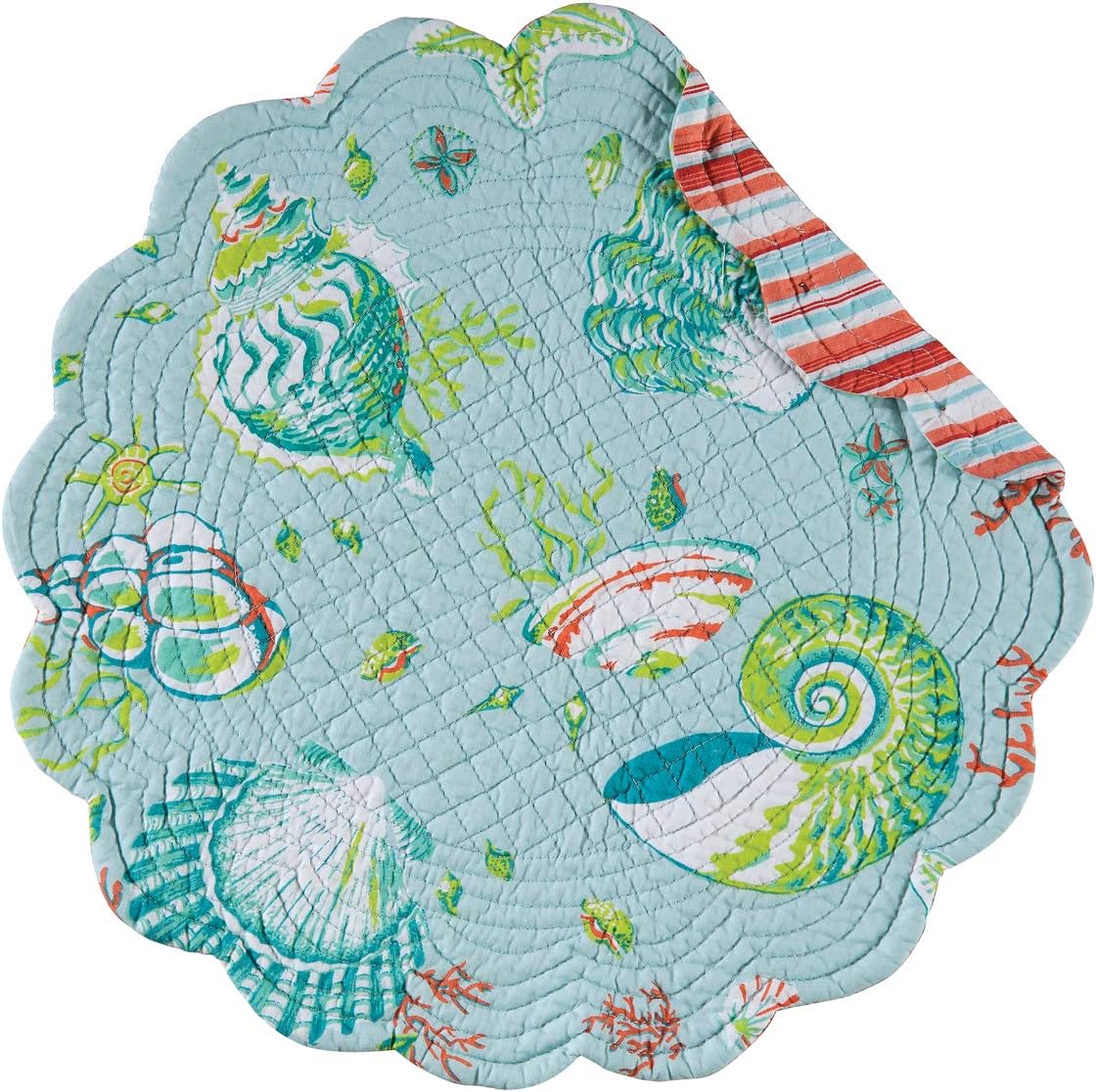 C&F Home Laguna Breeze Cotton Quilted Round Reversible Machine Washable Placemats Set of 6 17" Blue