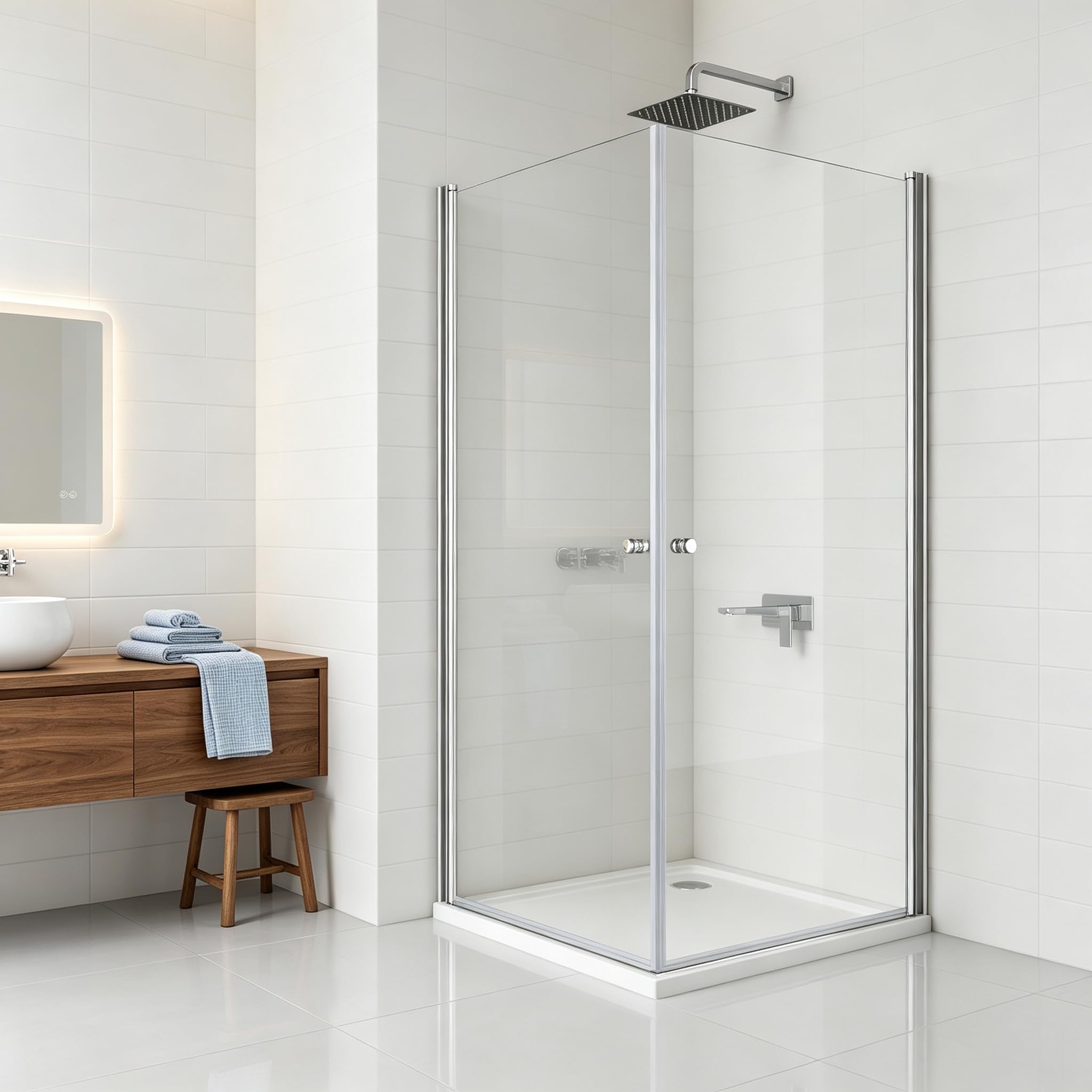 Duschkabine Eckeinstieg 70x100x185cm mit Doppel-Pendeltür (Schwingtür) | 6mm ESG Duschtür Glas | Platzsparende Eckdusche | Versiegelt & wasserdicht | EN14428-Zertifizierung Duschabtrennung