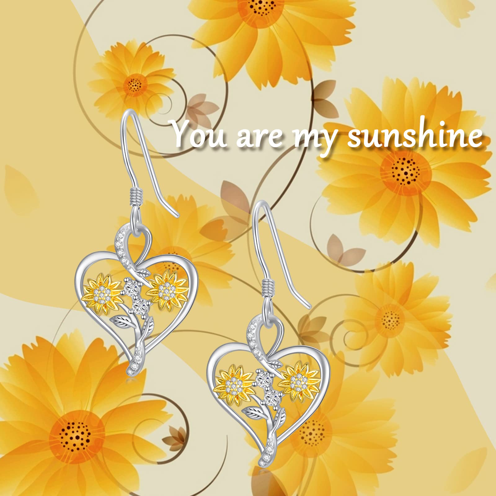 LONAGO Orecchini di Girasole per le Donne 925 Sterline D'argento Tu Sei il Mio Sole Due Girasoli Orecchini Pendenti Gioielli