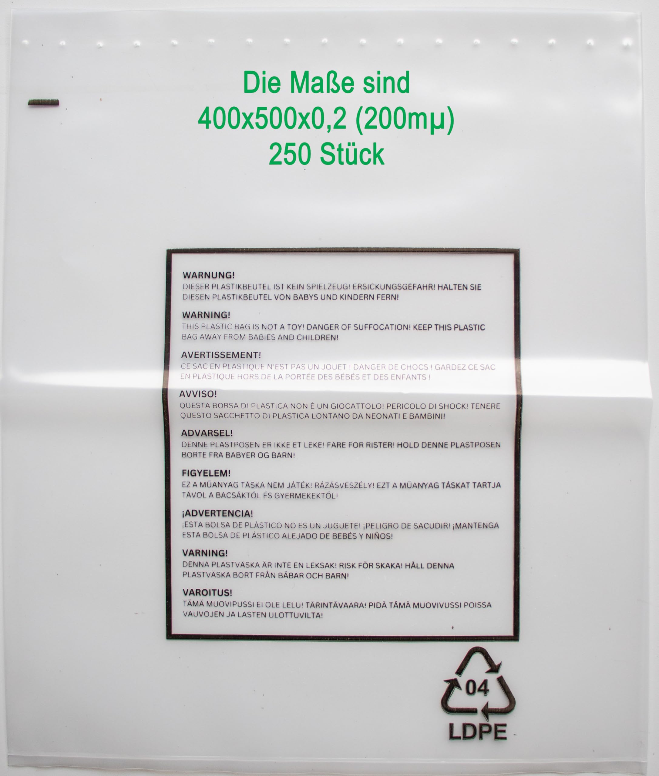 Sacs en polyéthylène 400x500 emballage de stockage transparent 200 mµ pour objets lot de 250