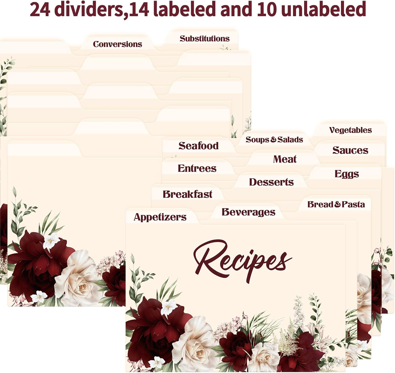 Fancy Land 24 Pcs Recipe Card Dividers 4x6 with Tabs Recipe Box dividers