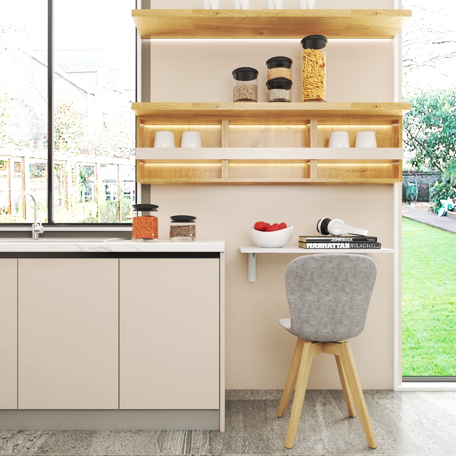 Wodeer Wall Mounted Floating Folding Table, Drop Leaf Dining Table Small Wooden Desk for Office Home Kitchen (White, 23 * 15)â€¦