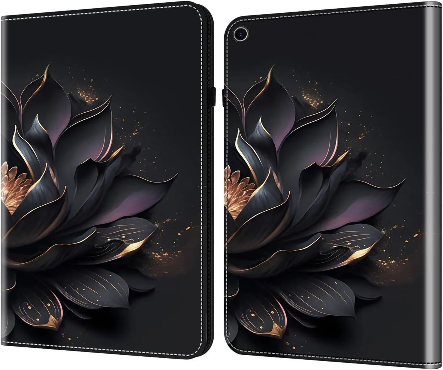 Dteck Case for Amazon Kindle Fire HD 8 Tablet (8th/7th/6th Generation, 2018/2017/2016 Model) - PU Leather/TPU Folio Tablet Case with Stand/Card Slots, Lightweight Protective Cute Cover, Black Flower