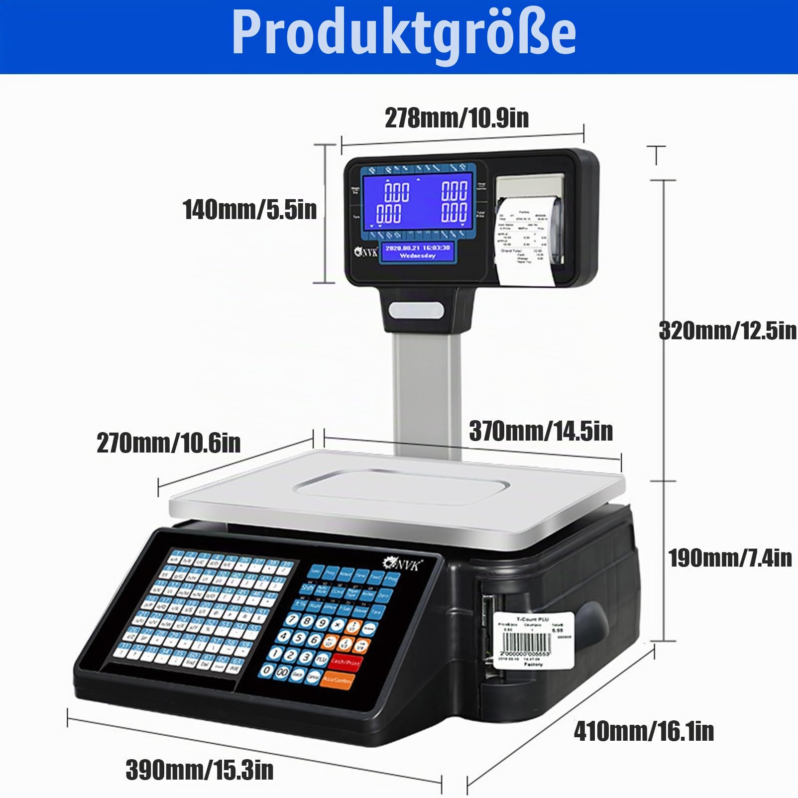 Digitale Kommerzielle Preiswaage, Elektronische Registrierkassenwaage für Obst im Supermarkt mit Etikettendrucker, 66 LB, Digitale Waage, Preisberechnung, Feinkost,Machine