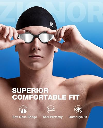 Vista 41 de ZIONOR G1 Lite - Juego de gafas de natación con gorro de natación, cómodas, antivaho para adultos, hombres y mujeres A1 (todo negro+C5 negro),A0