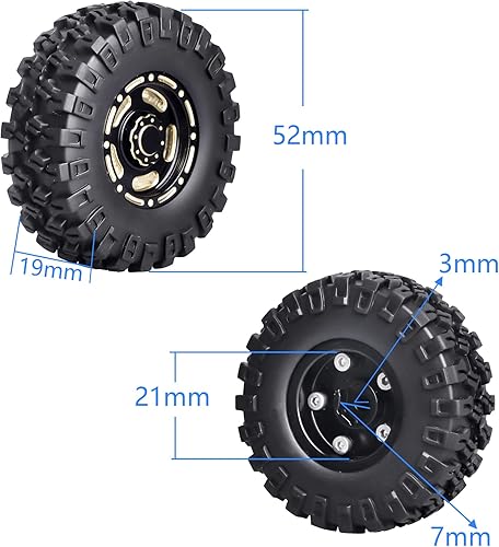 Miniatura 2 de HobbyPark Ruedas y neumáticos Beadlock de latón 1.0 para 118 TRX4M Upgrades Parts 118 SCX24 124 RC Crawler de repuesto, juego de 4 (tipo B)