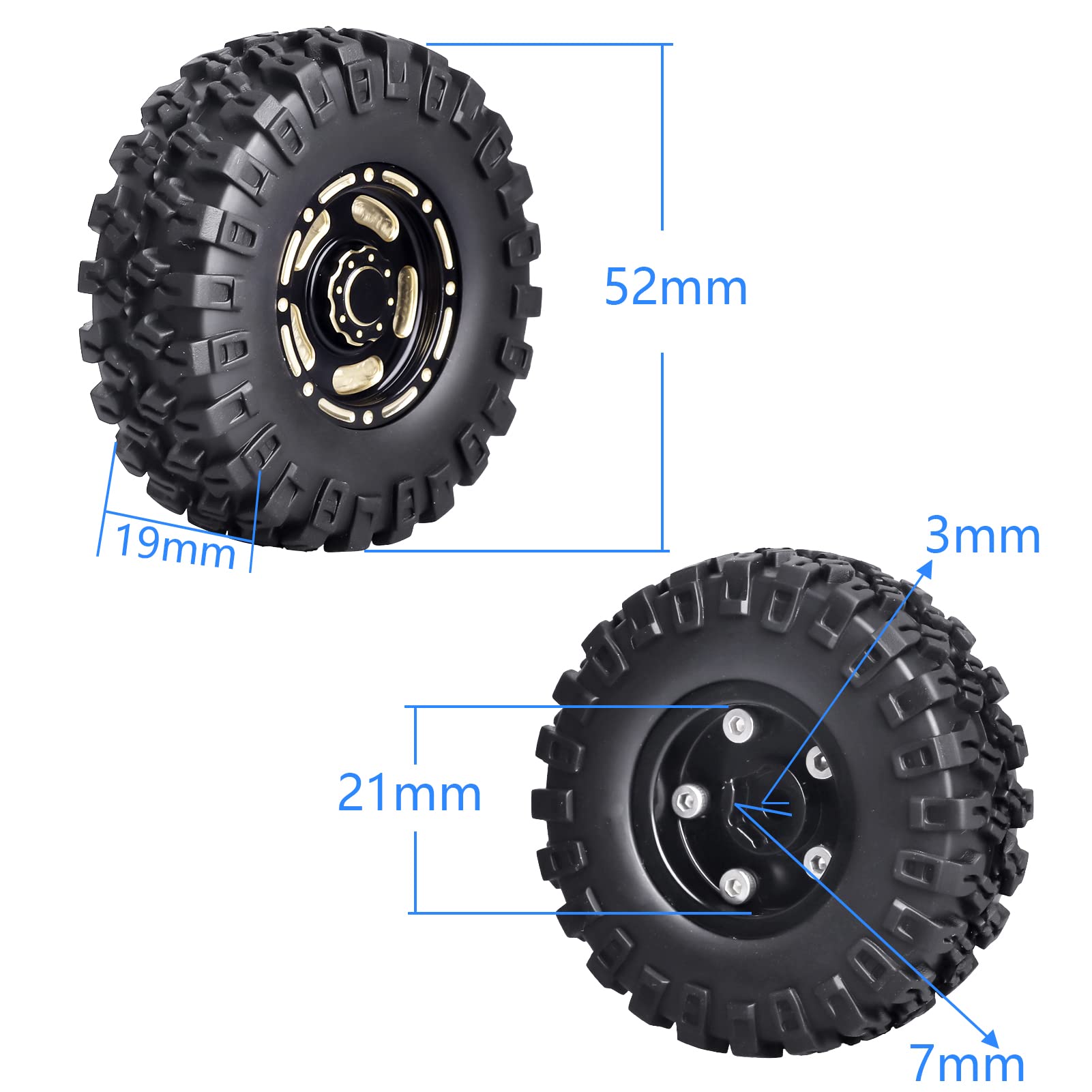 HobbyPark Brass 1.0 Beadlock Wheels & Tires for 1/18 TRX4M Upgrades Parts 1/18 SCX24 1/24 RC Crawler Replacement, Set of 4 (Type B)