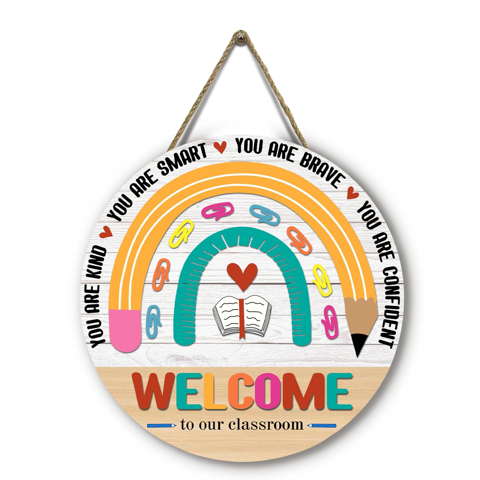 Dacawin Teacher Wood Door Sign Welcome to Our Classroom Signs Back To School Plaque Classrooms Bulletin Board Hanger Welcome Hanging Sign for