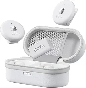 Microfone de Lapela Boya Omic-U 2.4GHz USB-C Branco: Áudio Profissional de Alta Definição para Podcasts, Entrevistas e Lives