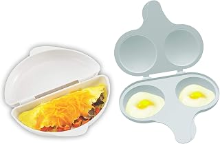Nordic Ware Microwave Egg Poacher & Omelet Pan Set - 2-Cavity Non-Stick, BPA-Free, Made in USA