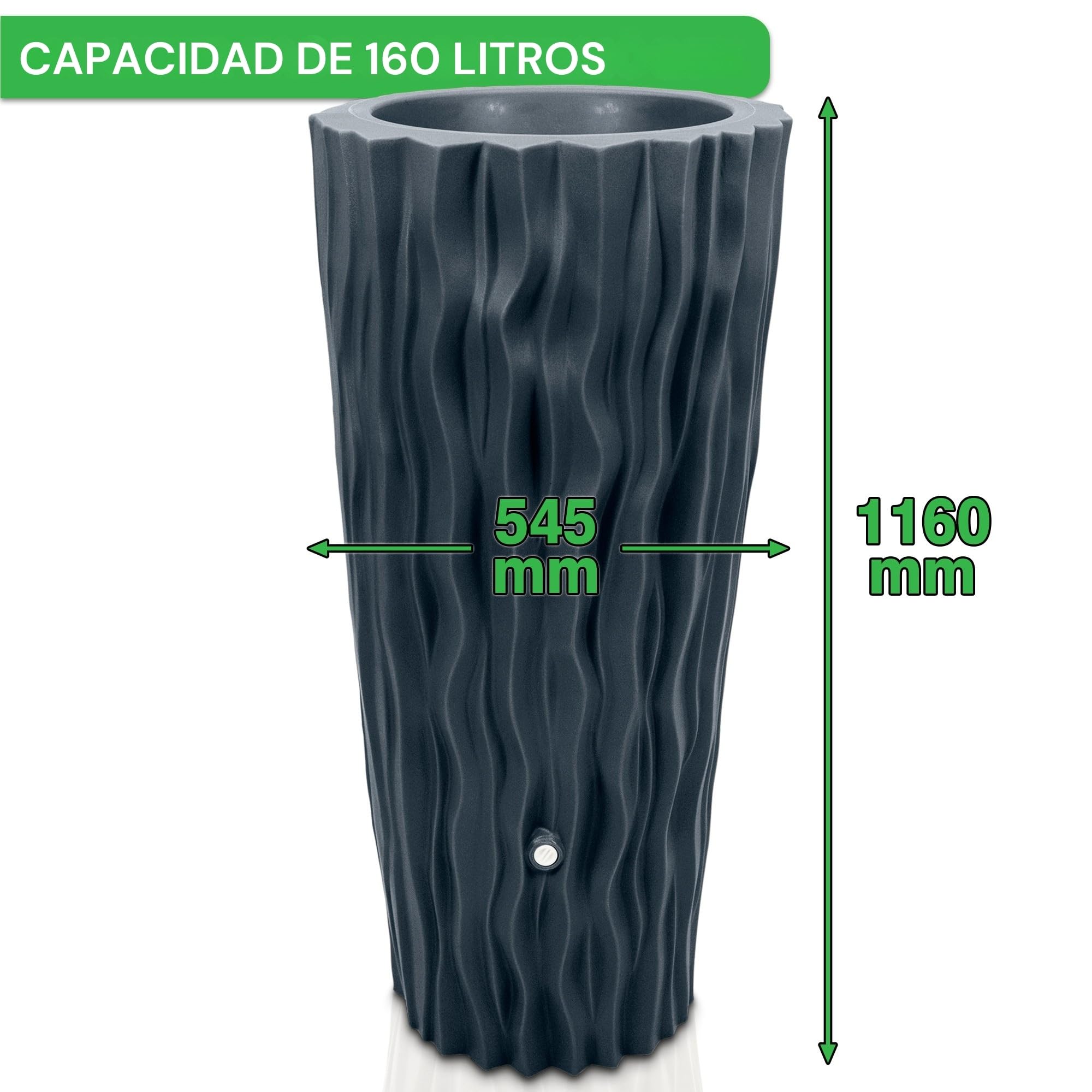 YourCasa AquaDesign Flower - Depósito de lluvia (160 L, con rosca de metal y maceta), color gris antracita