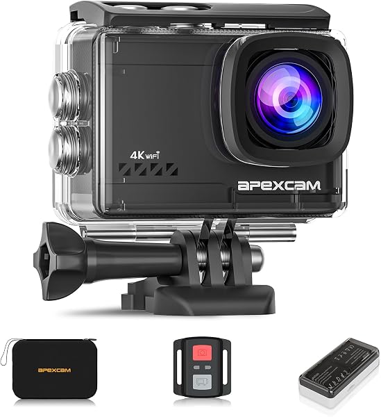 Apexcam 4K/60FPS 64MP EIS Action Cam WiFi Sports Camera Ultra HD Telecamera subacquea 40M Videocamera Impermeabile 2.4G Telecomando Time Lapse 2x1350mAh Batterie - 1