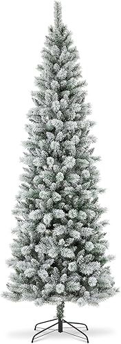 Vista 106 de Glitzhome Prelit Christmas Tree, 6ft Flocked Artificial Christmas Tree Serene Snowscape Fir with 300 Warm White Lights for Home, Office, Party