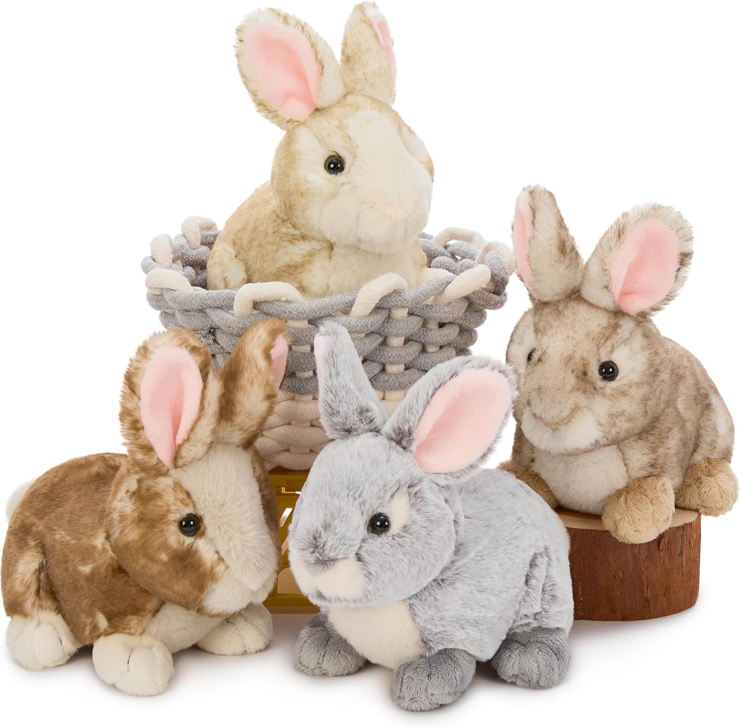 Tezituor 4 Pcs Realistic Rabbit Stuffed Animals Set, 9 Inch Big Stuffed Baby Bunny Plush Bulk for Party Easter Decoration, Cute Fluffy Easter Bunny Rabbit Plush for Boys Girls