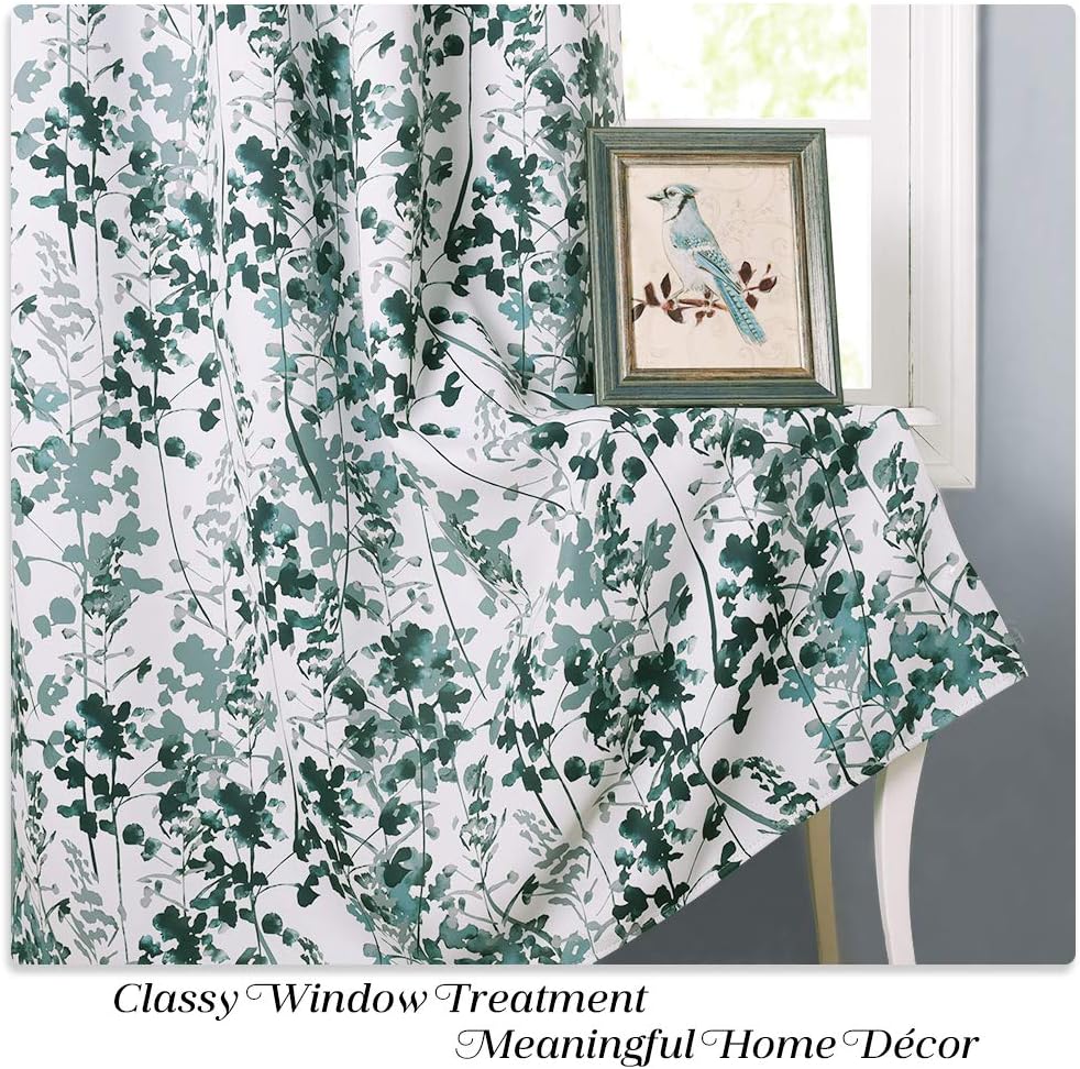 KGORGE Half Window Curtains for Kitchen - Country Curtains Watercolor Painting Thermal Insulated Room Darkening Draperies for Bedroom Dining Bathroom, 2 Panels, W 52 x L 36, Green