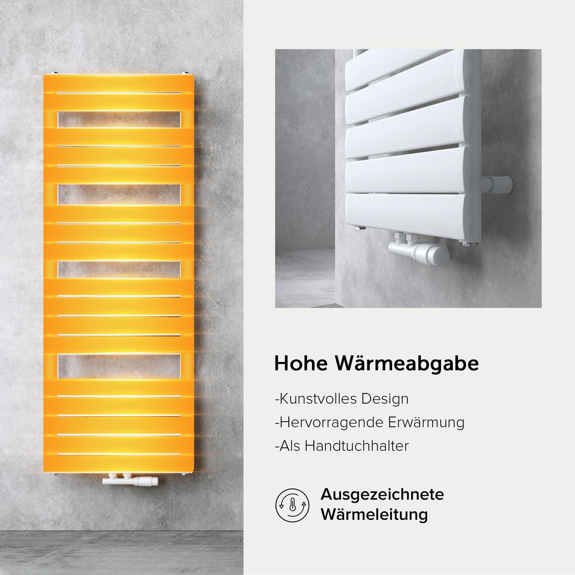 doporro Badheizkörper Design 180x60cm Weiß Paneelheizkörper Horizontal 2in1 Mittelanschluss Seitenanschluss