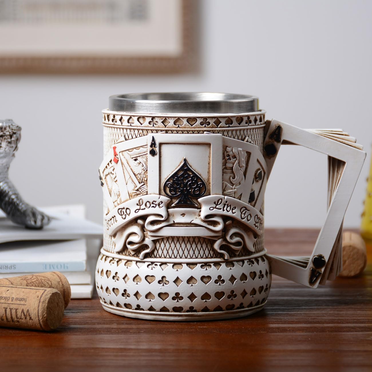 HAUCOZE Kubek do piwa kufel Oktoberfest kubek do picia kawy prezent urodzinowy 445 ml | Izolowane kubki ze stali nierdzewnej, poker, kolekcjonerski dom bar festiwal dekoracja dla mężczyzn ojca męża