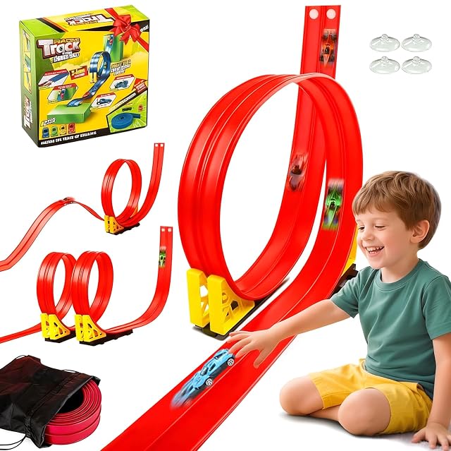 Pista de Coches para Niños, Juego De Carreras Infantil De 5 Metros 4 Coches