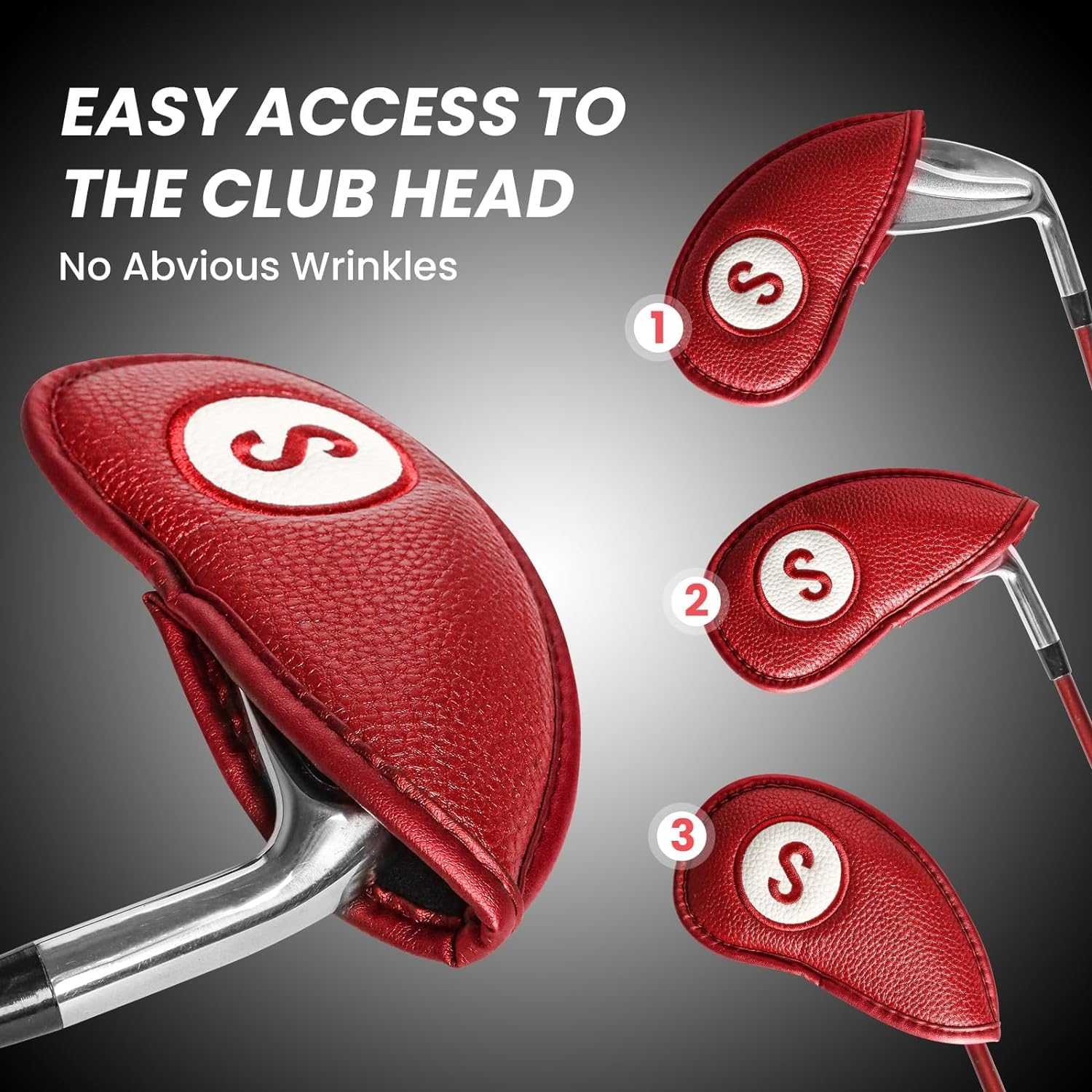 Juego de 11 fundas para cabezas de palos de golf con cierre magnético, fundas de cuero sintético de lujo impresas con doble número, color rojo grueso profesional, para todos los palos de hierro (rojo)