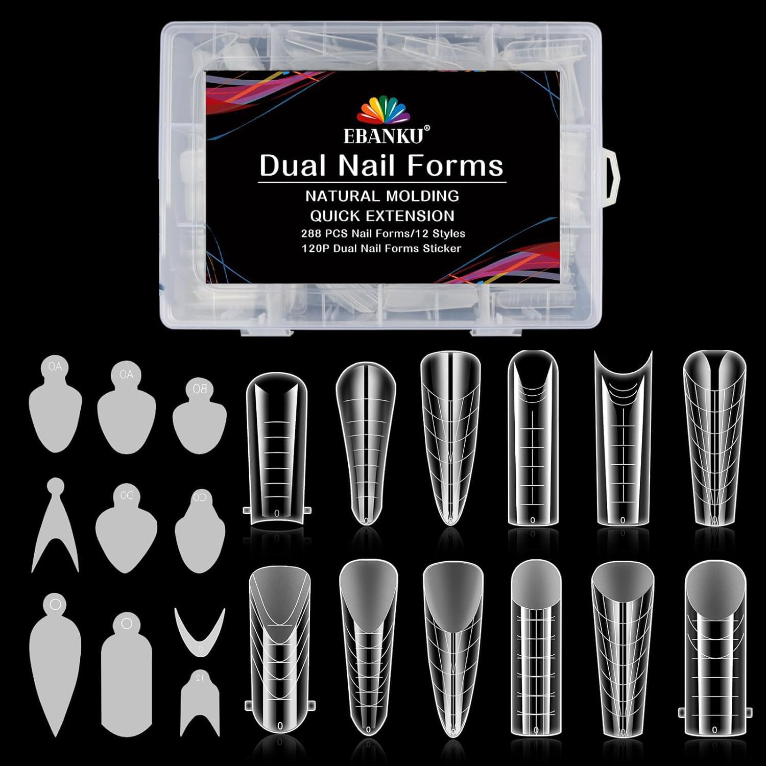 EBANKU Faux Ongles Capsule Ongles Acrylique,120PCS Unghie copertura completa per Unghie in Acrilico Strumenti per Unghie Forme, con 120 Film per Unghie French Manicure(12 stili)