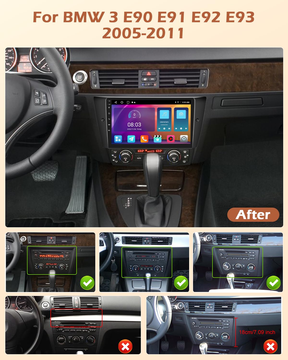 2+64G Radio Samochodowe dla BMW 3 E90 E91 E92 E93 Bezprzewodowy CarPlay