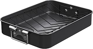 CHEFMADE Large Roasting Pan, 16-Inch Turkey Roasting Pan with V Rack, Nonstick Baking Pan for Lasagna Vegetable and Meat 16.3" x 12.52" x 3.11"