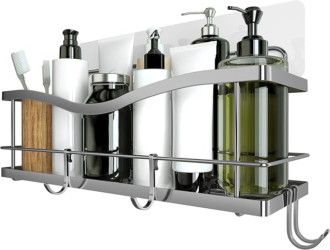 KINCMAX Shower Caddy Basket Shelf Adhesive No Drilling Organiser Rack