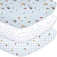 LittleGrapeLand 3-Pack Fitted Crib Sheets for 28x52" Standard Mattresses - Super Soft Breathable Microfiber Blue Sheep Print for Boys & Girls