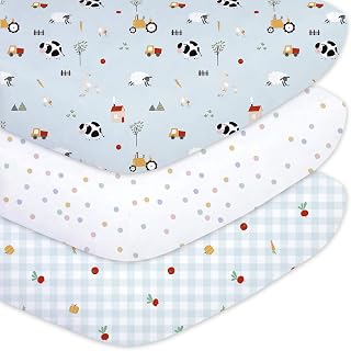 LittleGrapeLand 3-Pack Fitted Crib Sheets for 28x52" Standard Mattresses - Super Soft Breathable Microfiber Blue Sheep Print for Boys & Girls