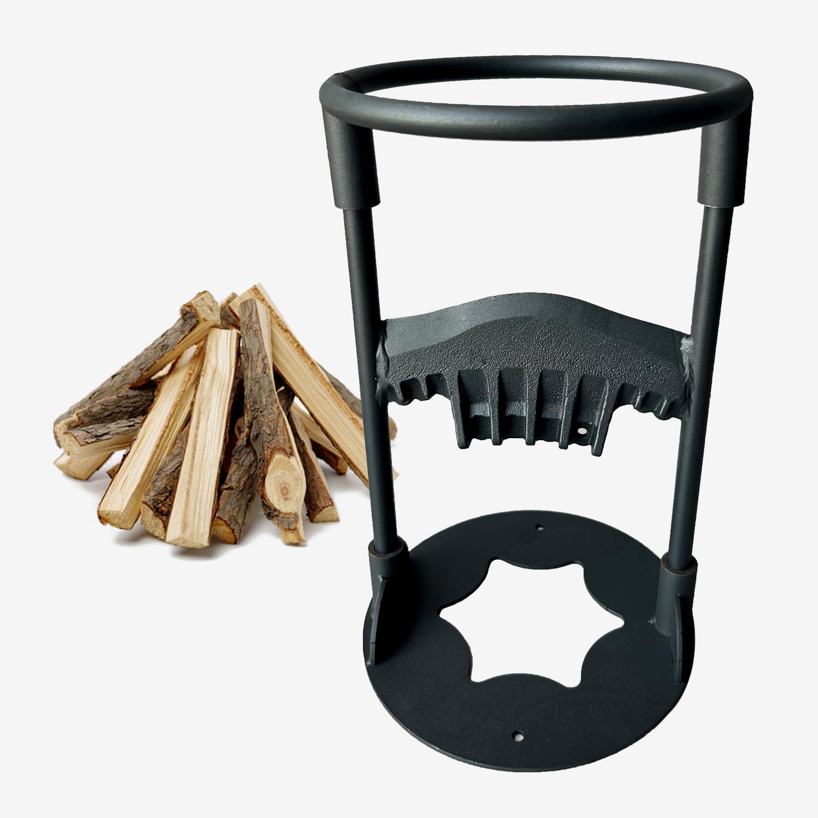 Firewood Kindling Splitter Stand- Cast Steel Manual Log Splitter Wedge, Heavy Duty Wood Splitter Tool, Safe Easy Kindling Firewood Cutter Cracker Portable, 7.3 LBS (Black)