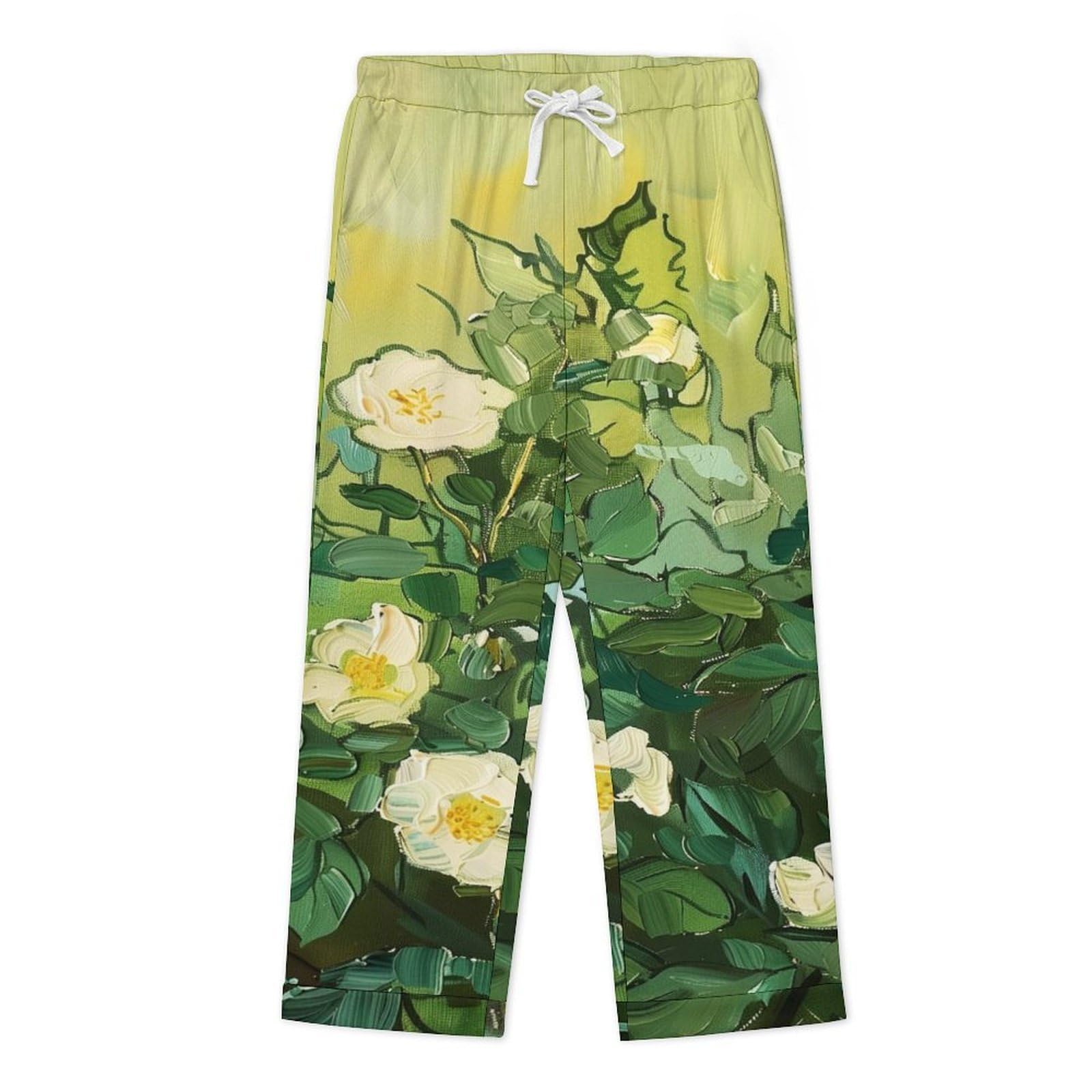 Completo Pigiama da Uomo - Fiori Dipinti Ad Olio Top E Pantaloni in 2 Pezzi Pigiama Casual E Ampio A Maniche Lunghe Morbido Autunnale E Invernale.