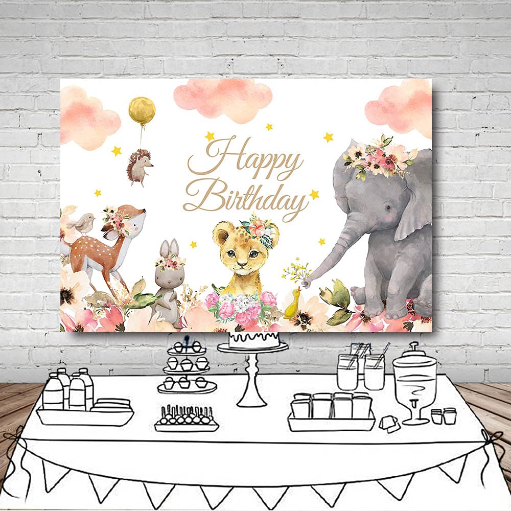 Toile De Fond 'Happy Birthday' Or Et Rose 2.1x1.5 M - Décoration Fête, Photographie, Fleurs Et Ballons