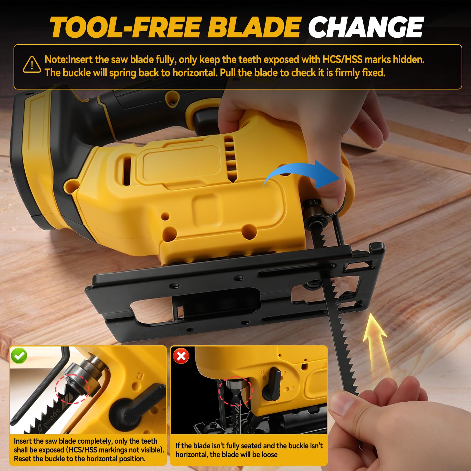 Sierra de calar inalámbrica compatible con baterías DEWALT de 18 V/20 V, 20.000 rpm, motor sin escobillas, 4 posiciones de carrera, regulación de velocidad continua, carrera de 23 mm, 0-2750 carreras