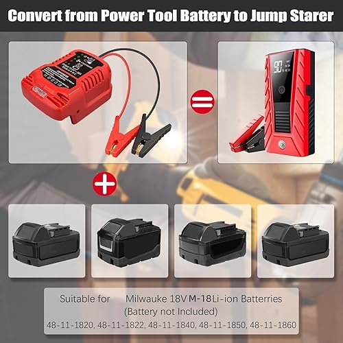 Miniatura 2 de Adaptador de puente compatible con batería Milwaukee de 18 V M18, kit de arranque de puente de 11 AWG cable de 18 V, cable de arranque automático