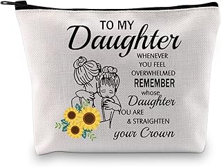 GJTIM Daughter Gift Daughter Birthday Gift Daughter Inspirational Makeup Bag Straighten Your Crown Teen Girl Travel Zipper Pouch from Mom Dad (Straighten Your Crown Bag CA)