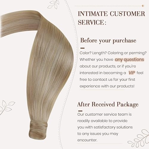 Miniatura 6 de Hetto Extensiones de cabello humano lacio de 14 pulgadas, 2.47oz, extensiones de cola de caballo con clip #14613 rubio decolorado, extensiones de